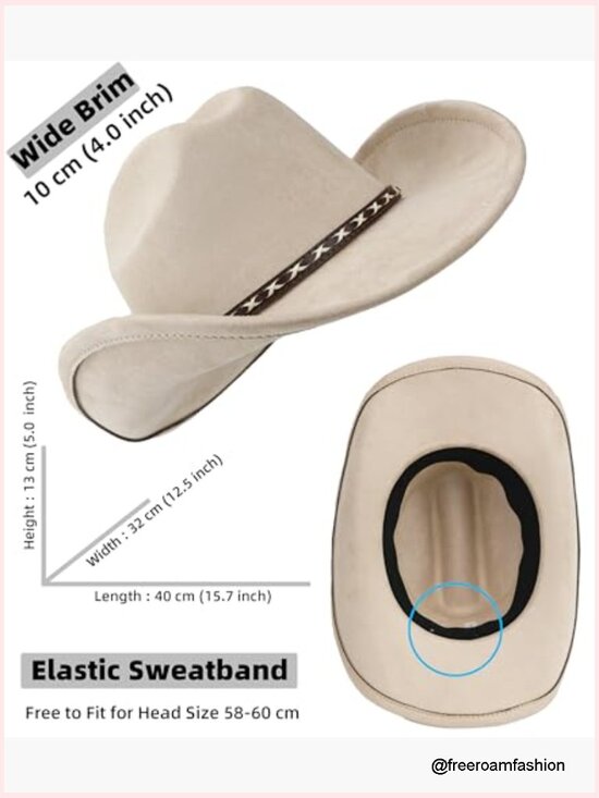 Unisex Wide Brim Felt Cowboy Hat with Adjustable Band main image 6